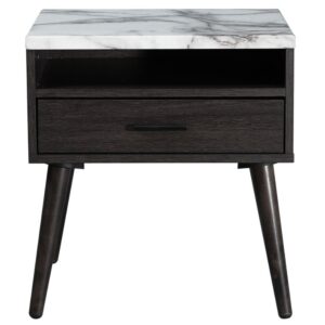 ZENITH Bedside Chest - 1 Drawer - Charcoal & White Marble Top