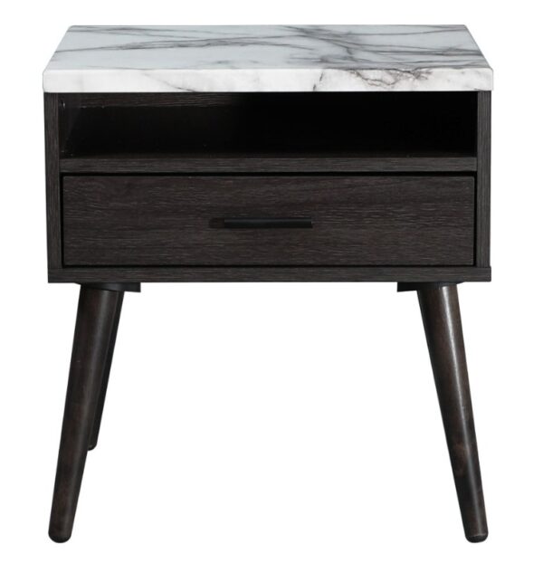 ZENITH Bedside Chest - 1 Drawer - Charcoal & White Marble Top