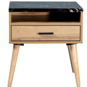 ZENITH Bedside Chest - 1 Drawer - Oak & White Marble Top