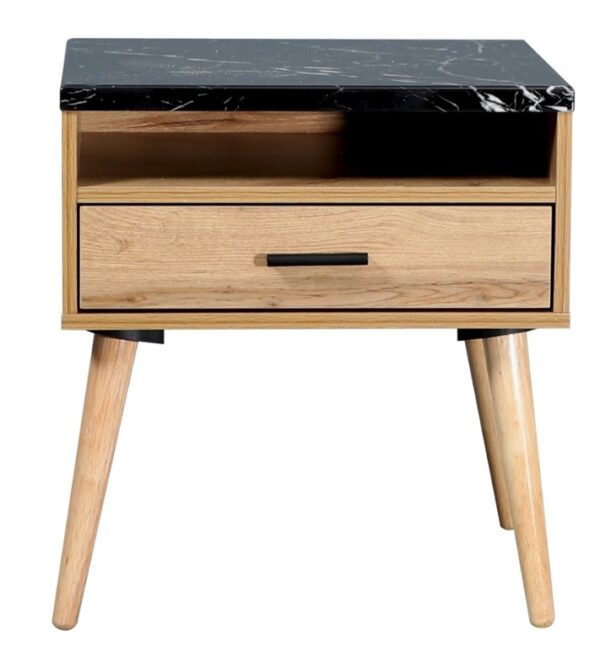 ZENITH Bedside Chest - 1 Drawer - Oak & White Marble Top