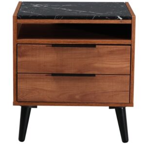 ZENITH Bedside Chest - 2 Drawer - Oak & Black Marble Top