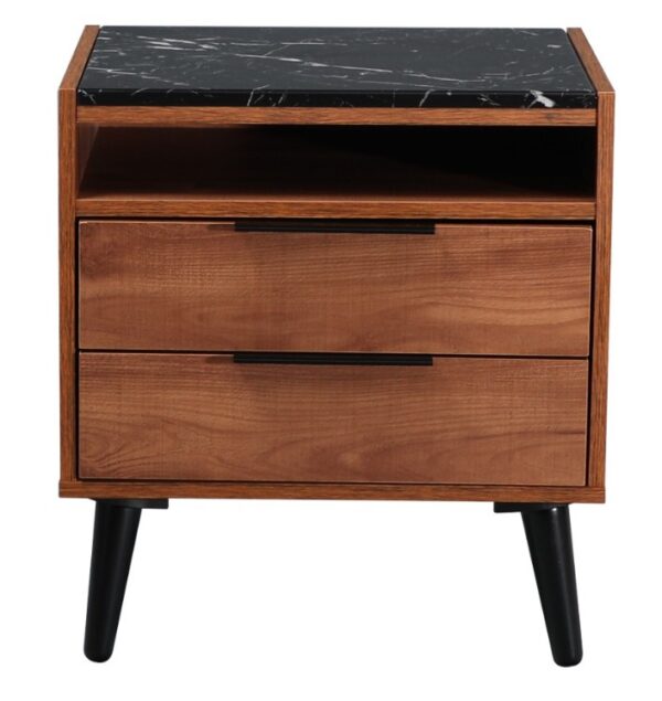 ZENITH Bedside Chest - 2 Drawer - Oak & Black Marble Top
