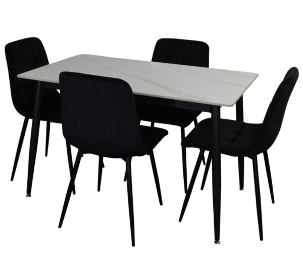 ZENITH Dining Set  - White Marble Stone Top PU Leather Chairs - Rectangle