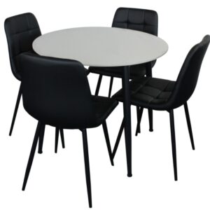 ZENITH Dining Set - White Marble Stone Top PU Leather Chairs - Round