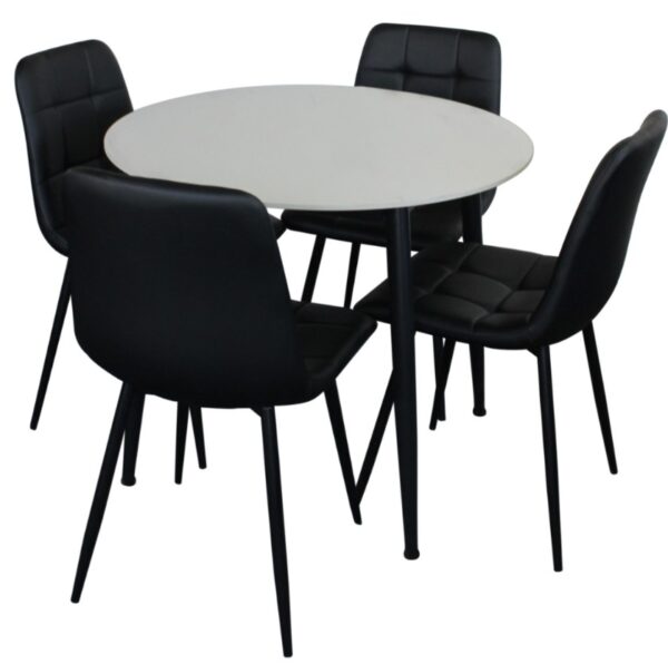 ZENITH Dining Set - White Marble Stone Top PU Leather Chairs - Round
